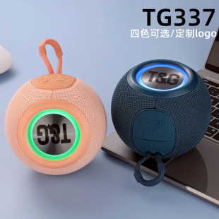 外貿跨境TG337藍牙音響便攜式 圓形小音響布藝led燈無線低音炮音箱