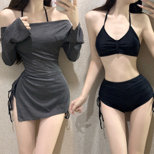 溫泉泳衣批發 顯瘦性感2025新款 游泳衣女分體比基尼三件套長袖 罩衫