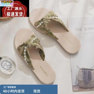 女夏外穿2025新款 羊皮版 小涼拖鞋 絕美配裙子 真皮海邊沙灘法式