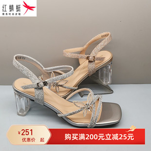 中高跟露趾水鉆蝴蝶結女涼鞋 紅蜻蜓涼鞋 KX63001012時尚 新款 女夏季