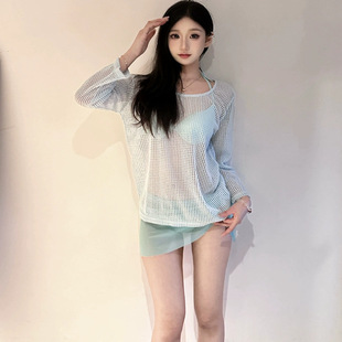 泳裝 絕美沙灘泳衣女夏比基尼顯白小胸聚攏海邊度假純欲性感罩衫 款