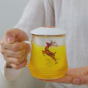 陶瓷辦公杯玻璃馬克杯帶蓋過濾茶杯茶水分離杯辦公室泡茶杯子logo