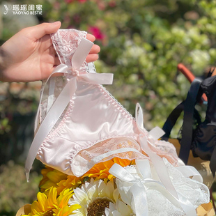 提臀誘惑 半透明蕾絲三角褲 瑤瑤閨蜜純欲內褲 女蝴蝶結性感低腰薄款