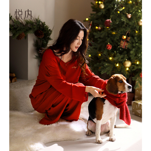 純棉小個(gè)子家居服紅色本命年蛇年新年 長(zhǎng)袖 悅內(nèi)睡衣女士春秋款 秋季
