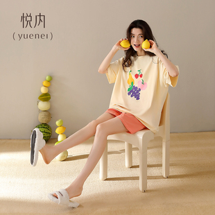 短褲 夏天短袖 莫代爾家居服休閑可外穿 夏季 悅內(nèi)帶胸墊一體睡衣女款