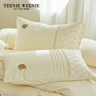 TeenieWeenie奶白色蕾絲花邊全棉磨毛枕套家用單人48x74cm枕頭套