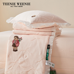 TeenieWeenie小熊刺繡泡泡紗夏被空調被少女心花邊夏涼被薄款 被子