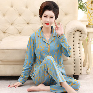 長袖 可外穿夏冬款 睡衣套裝 中老年人媽媽家居服開衫 女棉春秋季 新品