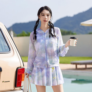 運(yùn)動(dòng)保守大碼 三件套罩衫 微胖女孩200斤 絕絕紫泳衣女分體裙式 推薦