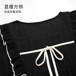 可愛黑色一男一女睡裙夏天套裝 新品 大碼 純棉短袖 2025 情侶睡衣夏季