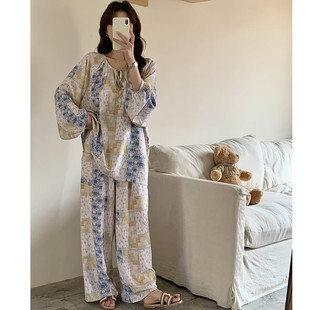 人造棉慵懶風(fēng)家居服綿綢套裝 棉綢睡衣女士春秋季 可 中國(guó)風(fēng)新款 新品
