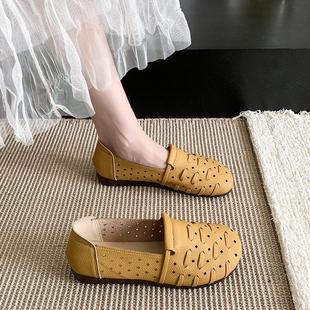 配裙子鏤空透氣媽媽鞋 夏季 一腳蹬休閑豆豆 女2025新款 現貨平底單鞋