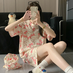 短袖 新款 薄款 韓版 家居服 新品 ins甜美卡通寬松大碼 純棉睡衣女夏季