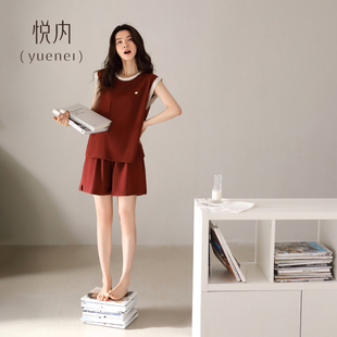 背心短褲 純棉無袖 家居服防側(cè)漏 夏天夏款 悅內(nèi)帶胸墊bra睡衣女夏季