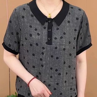 新款 薄款 娃娃領短袖 洋氣中老年媽媽夏裝 顯瘦翻領上衣 小衫 2025夏季