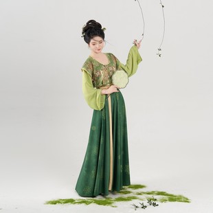 未央織造司原創唐制漢服復原敦煌團花唐褙子雪紡圓領衫 內搭八破裙