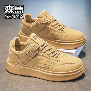 真皮防水運(yùn)動(dòng)增高復(fù)古小麥色潮鞋 森馬男鞋 男士 百搭休閑板鞋 春秋季