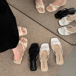 氣質(zhì)仙女時(shí)尚 絕美露趾拖鞋 方頭涼鞋 蝴蝶結(jié)新款 女外穿 2025夏季 法式