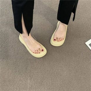 涼拖外穿春夏女鞋 女夏設(shè)計(jì)感小眾松糕鞋 厚底鞋 透明一字帶露趾拖鞋