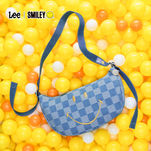 Lee×Smiley格紋斜挎包大容量單肩包通勤百搭棋盤格餃子包笑臉包