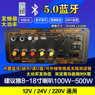 大功率低音炮功放板車載12v24v220v通用家用音響5V無線麥板8 18寸