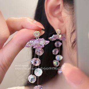 「紫晶幽曳」度假風紫色長款 流蘇耳環小眾輕奢高級感水滴花朵耳釘