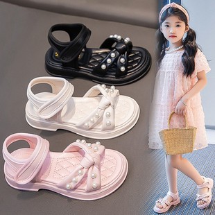 2025新款 夏季 兒童鞋 子女孩軟底時尚 女童涼鞋 沙灘鞋 珍珠洋氣公主鞋