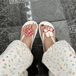 米菲兔人字拖鞋 女外穿夏夾腳坡跟增高公園沙灘海邊防滑不磨腳涼鞋