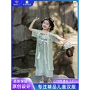 童套裝 國風(fēng)兩件套古風(fēng)刺繡女童連衣裙短袖 加工定制 童裝 2024夏新品