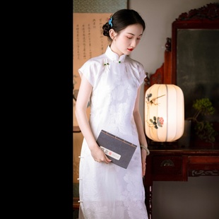 民國風(fēng)立領(lǐng)盤扣連肩短袖 中式 年輕日常旗袍復(fù)古連衣裙 春夏款 水月