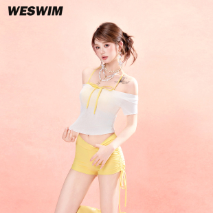 純欲綁帶溫泉海邊度假亮黃色 套裝 WESWIM泳衣女2025新款 高級感罩衫