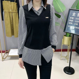 女2024秋裝 減齡氣質打底衫 新款 洋氣T恤休閑小衫 女 時尚 假兩件襯衫