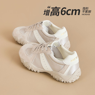 厚底休閑透氣小白鞋 增高6CM真皮阿甘鞋 德訓(xùn)鞋 時(shí)尚 女2025春夏新款