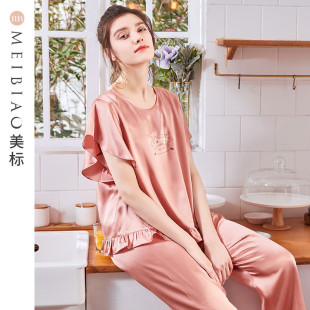 真絲睡衣套裝 美標短袖 清倉 女春秋重磅絲綢桑蠶絲家居服夏 斷碼