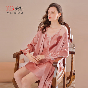 美標真絲長袖 單睡袍女春夏重磅絲綢睡衣浴袍桑蠶絲睡裙晨袍秋