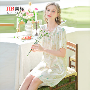 美標(biāo)100%桑蠶絲短袖 真絲睡裙春夏女士6A級(jí)絲綢重磅睡衣復(fù)古家居服