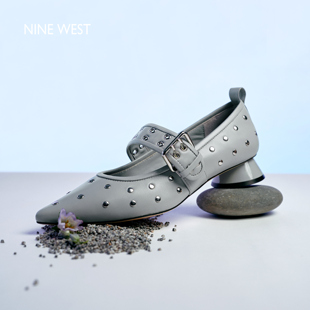 West Nine 玖熙鉚釘瑪麗珍鞋 女2025夏季 真皮單鞋 新款 商場同款