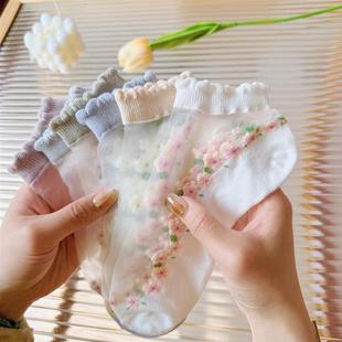 襪子女襪子船襪 花邊水晶船襪透氣吸汗短襪春夏薄款 薄款 卡絲襪夏季