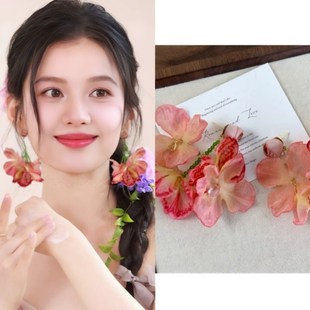 張婧儀同款 海邊春夏女 旅游度假耳環花朵耳飾耳釘耳夾耳墜2025新款