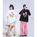 T恤K3004 飾情侶純棉短袖 夏季 260克重磅純棉立體花朵DIY裝