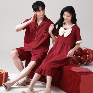 短褲 純棉短袖 男女睡裙紅色本命年結婚新婚 2025年睡衣情侶夏季 新品