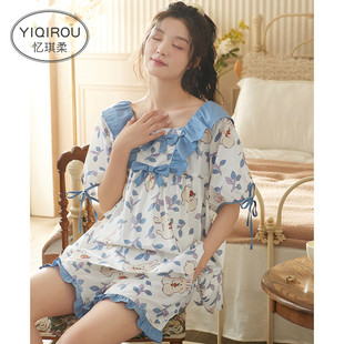 甜美公主風可愛家居服大碼 新品 短袖 夏季 夏天 純棉睡衣女士2025新款