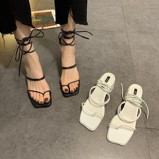 潮流高跟鞋 涼鞋 中跟百搭粗跟綁帶氣質時尚 新款 女仙女風2025年夏季