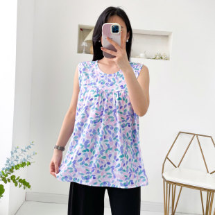 寬松顯瘦媽媽家居服可外穿人造棉無袖 薄款 棉綢背心睡衣女夏季 新品