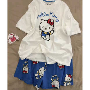 短袖 新款 薄款 韓版 家居服 新品 ins甜美卡通寬松大碼 純棉睡衣女夏季