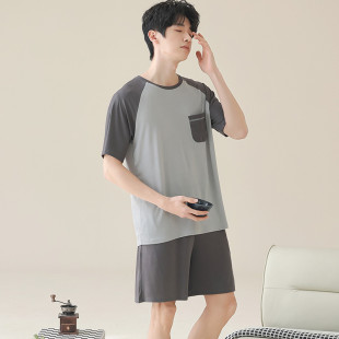 睡衣套裝 男士 冰絲家居服大碼 新品 韓版 短袖 薄款 運動可外穿休閑 夏季