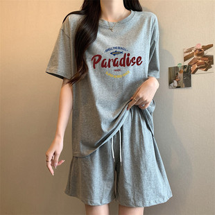 睡衣女夏季 兩件套裝 短袖 時尚 純棉可外穿寬松運動服全棉家 短褲 新品