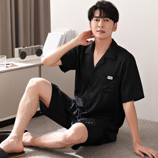 短褲 絲綢家居服夏款 男款 睡衣男士 套裝 夏天冰絲短袖 仿真絲薄款 夏季