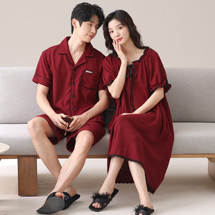 新婚結婚喜慶本命年男女睡裙家 純棉短袖 新品 2025蛇年情侶睡衣夏季