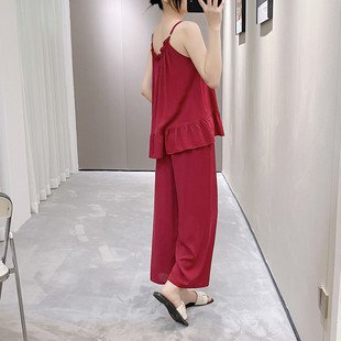 吊帶薄款 家居服可外穿一字領夏季 綿綢睡衣女夏甜美棉綢新中式 新品